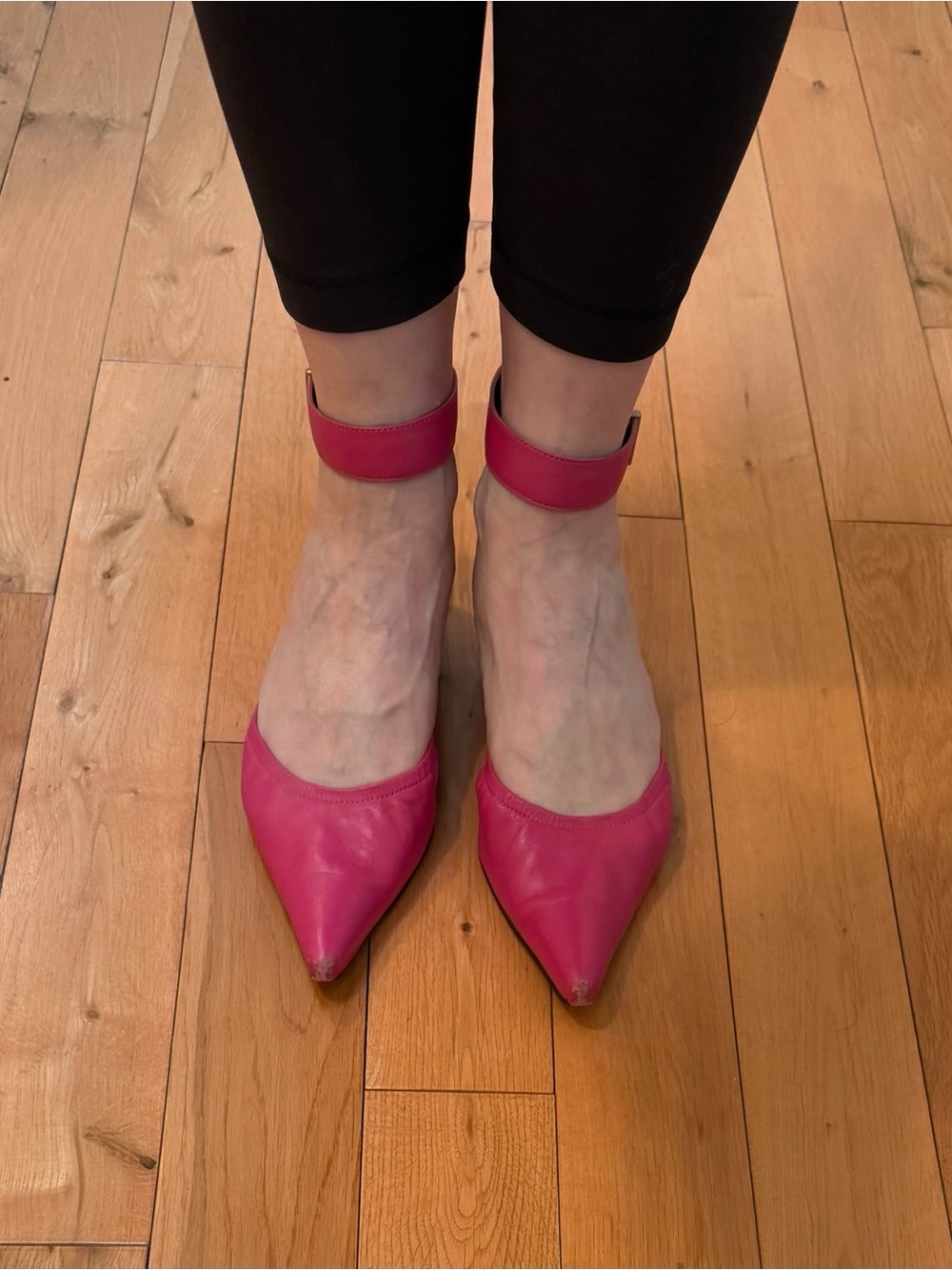 Vintage Bronx Hot Pink Pointed Toe Ankle-Strap Kitten-Heels